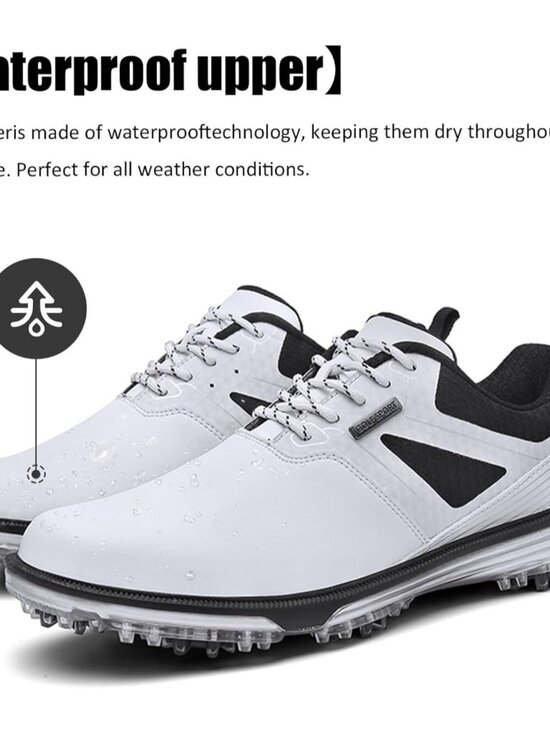 Men\'s White Golf Shoes Fixed Nail less Sole Waterproof Lightweight No-Slip